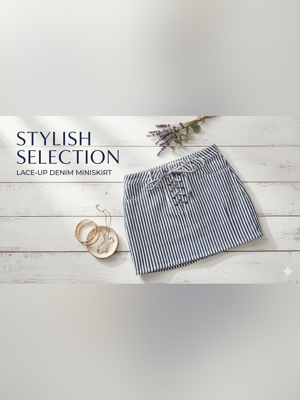 PacSun Railroad Stripe Corset Lace-Up Denim Mini Skirt Blue White XS NWT